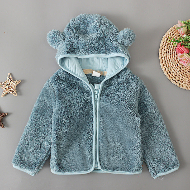 Varm Fleecejacka med Dragkedja & Huva för Baby/Nyfödd (Höst/Vinter)