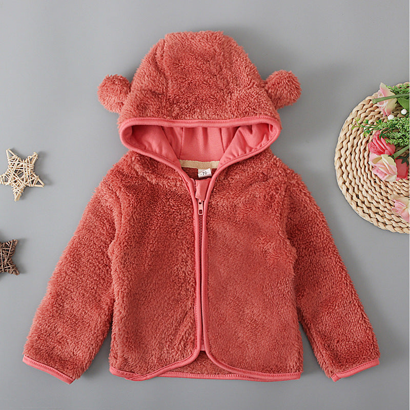 Varm Fleecejacka med Dragkedja & Huva för Baby/Nyfödd (Höst/Vinter)